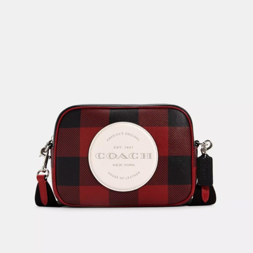Coach Dempsey Camera Bag buffalo plaid print patch crossbody shoulder bag purse - Picture 14 of 15